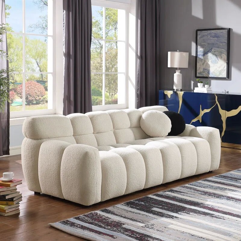 Beige Boucle Fabric Cloud Sofa Image 3