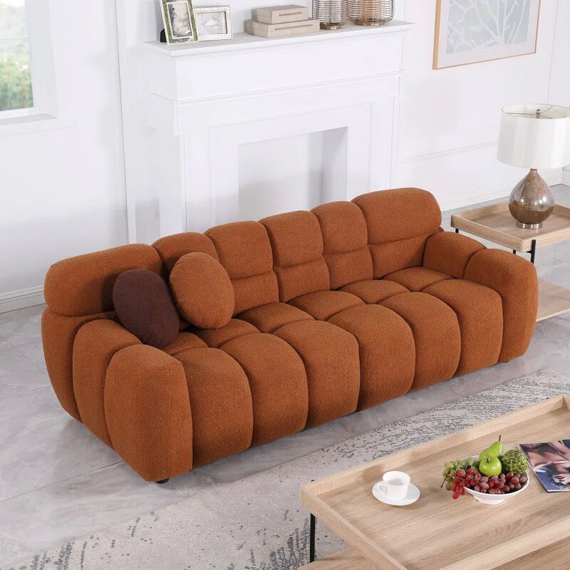 Brown Boucle Fabric Cloud Sofa Image 1