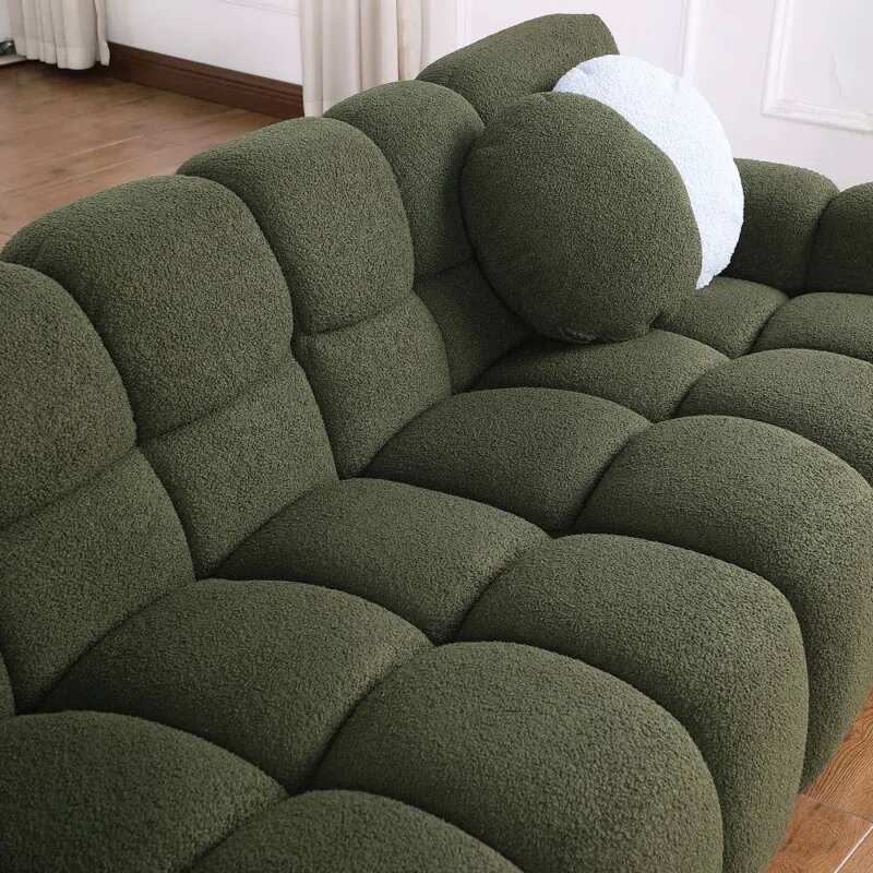 Olive Green Boucle Fabric Cloud Sofa Image 3