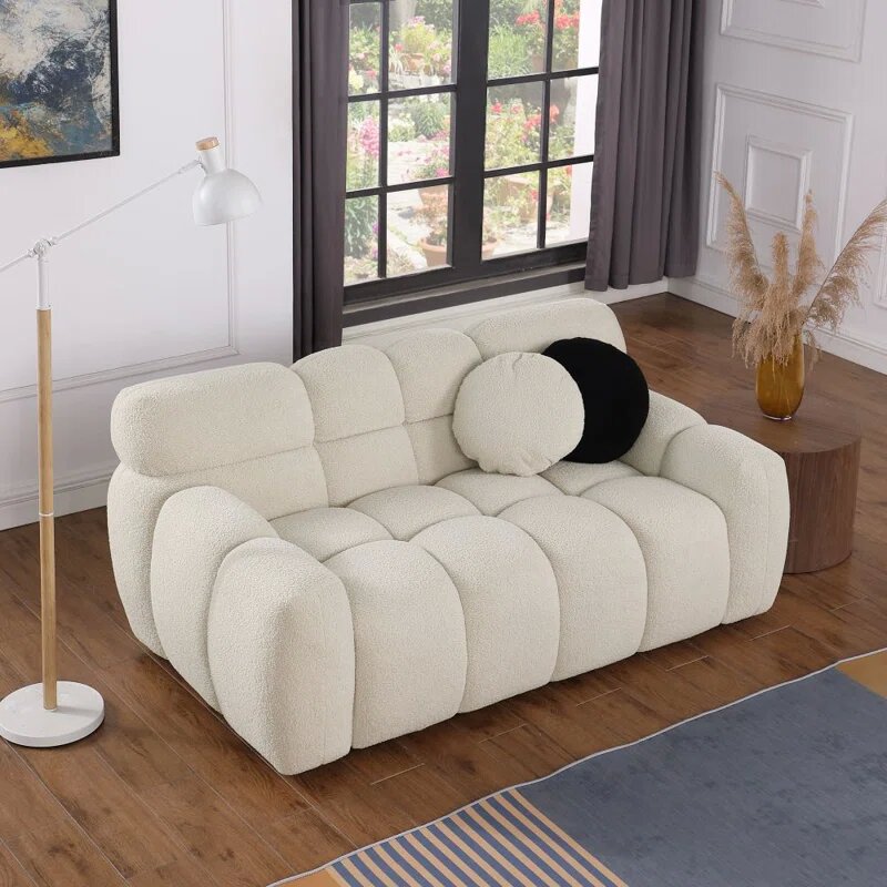 Beige Boucle Fabric Cloud Loveseat Image 2