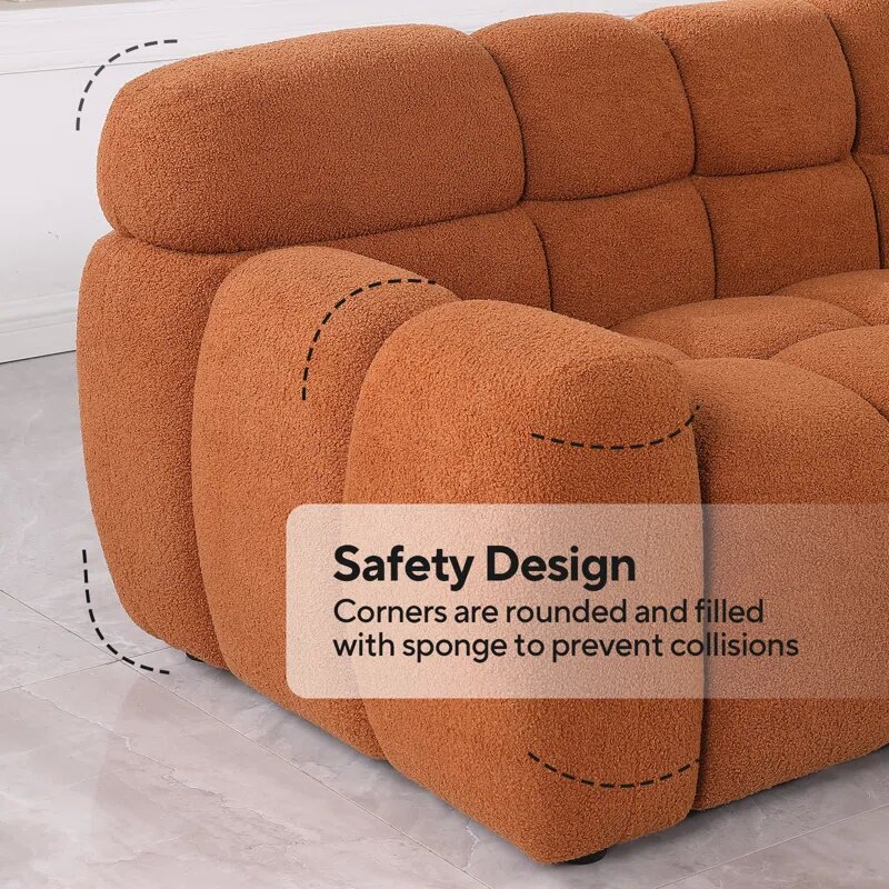 Brown Boucle Fabric Cloud Loveseat Image 1