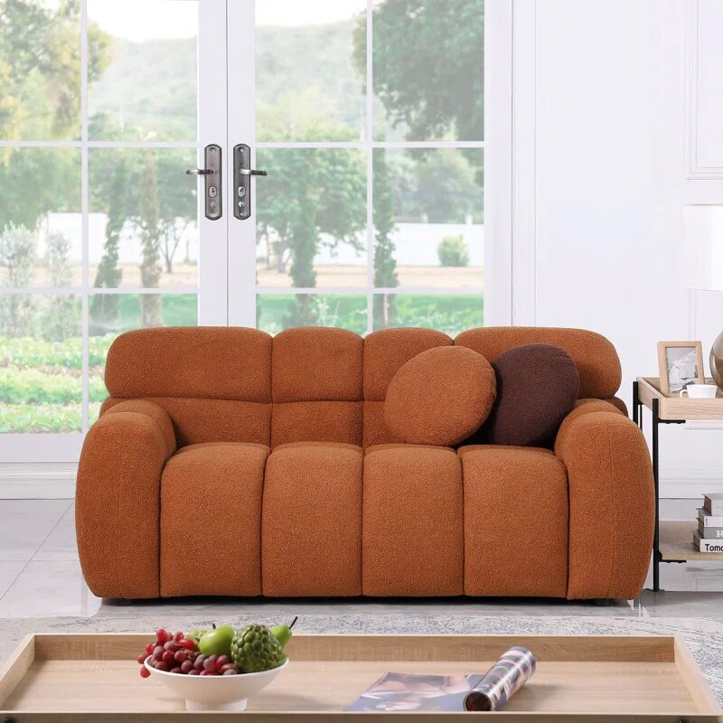Brown Boucle Fabric Cloud Loveseat Image 5