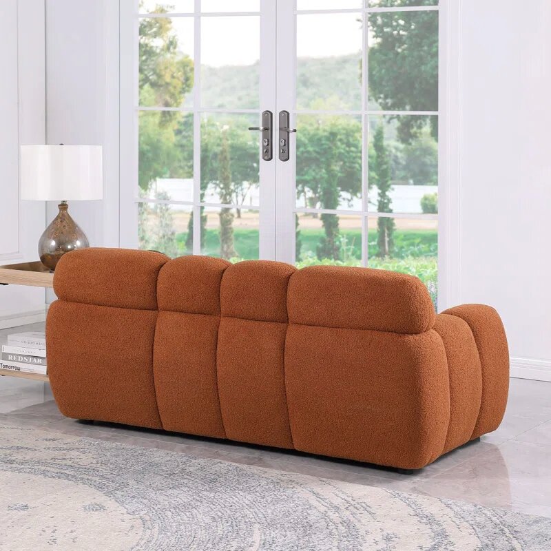 Brown Boucle Fabric Cloud Loveseat Image 6