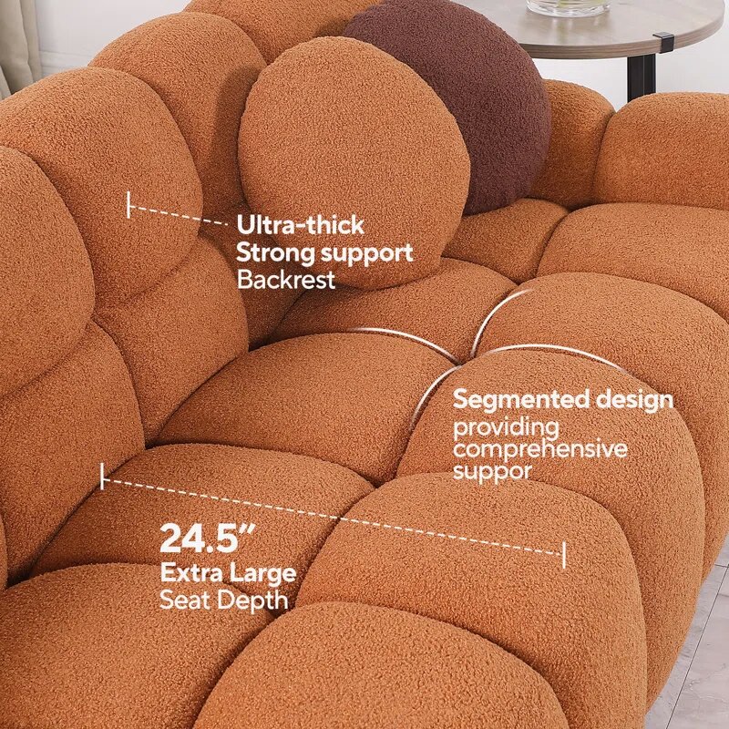 Brown Boucle Fabric Cloud Loveseat Image 7