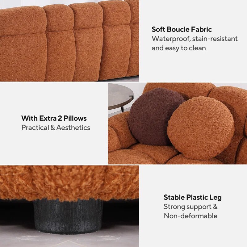Brown Boucle Fabric Cloud Loveseat Image 8