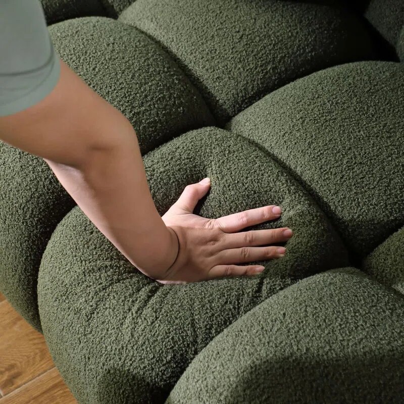 Olive Green Boucle Fabric Cloud Loveseat Image 6