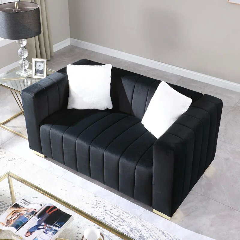 62 Inch Black Velvet Loveseat Image 4