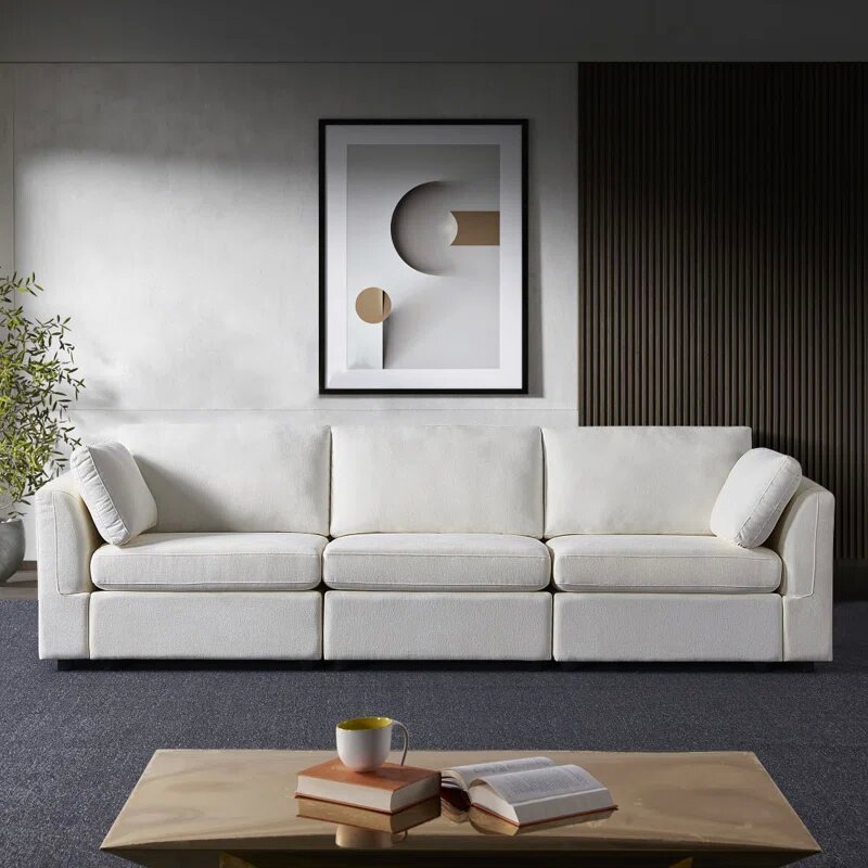 113 inch Beige Upholstered Settee Image 2
